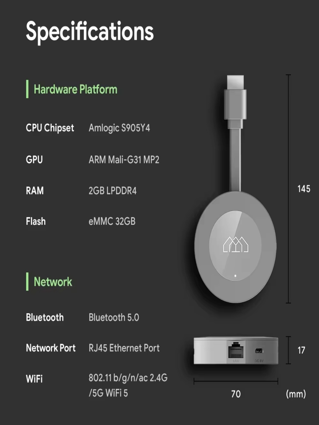 4K for Google TV Stick Certified GD2 Homatics Dongle G 32GB HAKO PRO 2GB RAM Amlogic Processor Core WiFi Connectivity