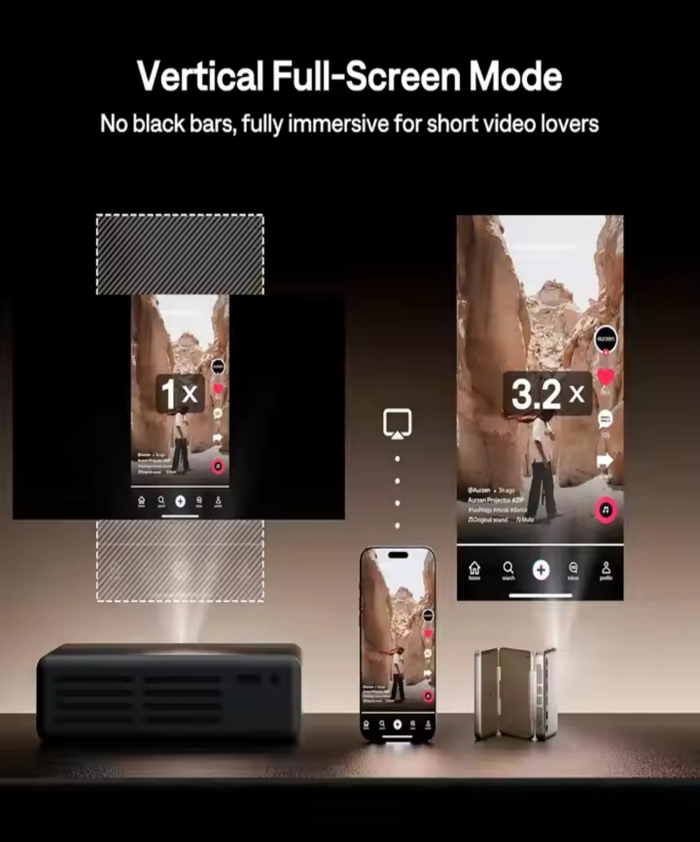 Hot Paihao 720p DLP Mini Projector W/Vertical Mode & PD Charging, Auto Focus Auto Keystone 90 Min Play Smart Portable Projector