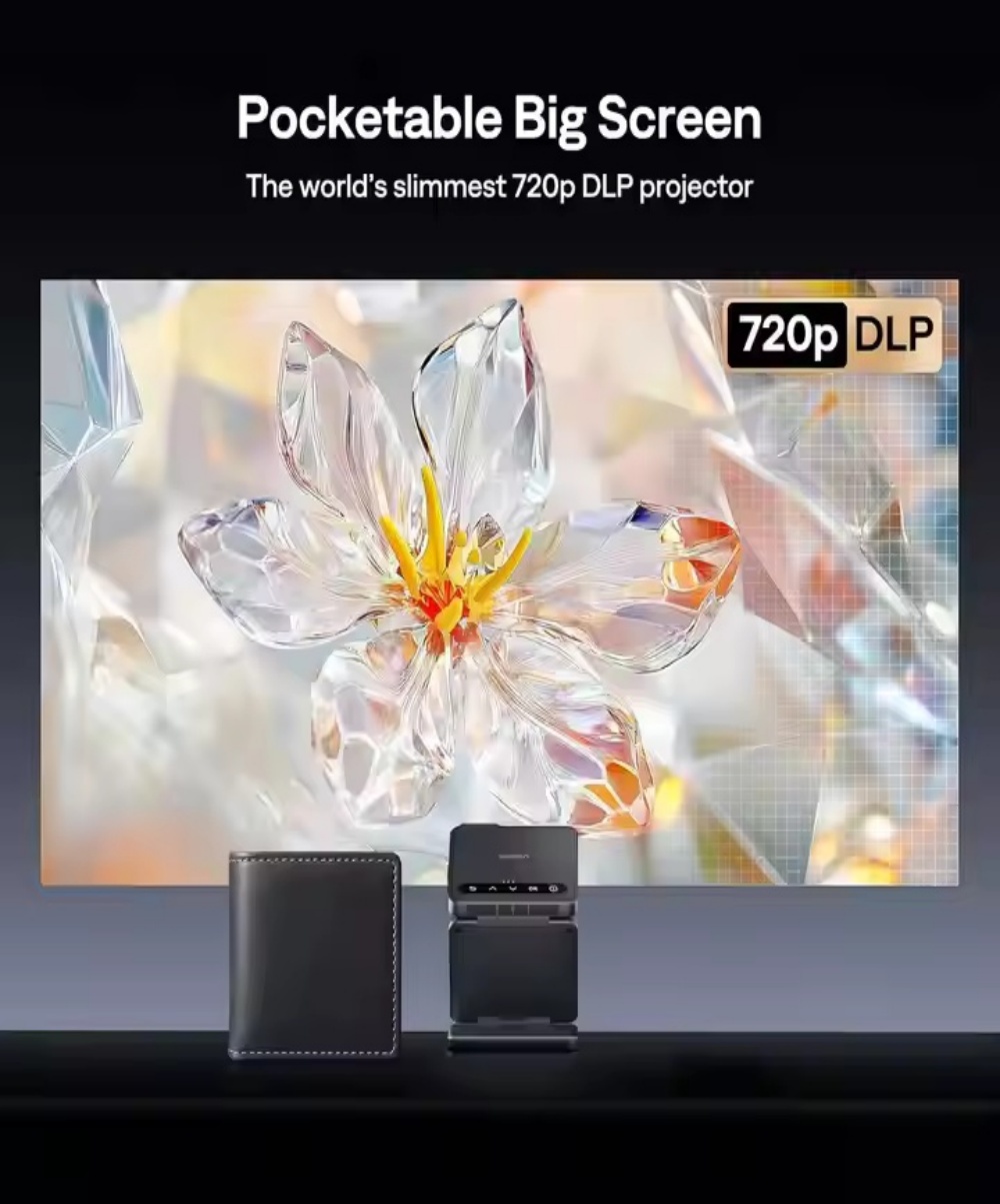 Hot Paihao 720p DLP Mini Projector W/Vertical Mode & PD Charging, Auto Focus Auto Keystone 90 Min Play Smart Portable Projector