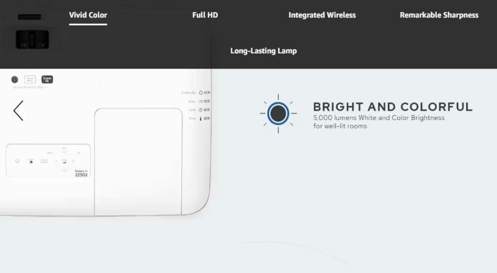 Epsons EB-2250u Smart Wireless 4K Ultra HD 2K LED 3D DLP Projector 5500 Lumens Portable Office Living Room Outdoor Cinema US