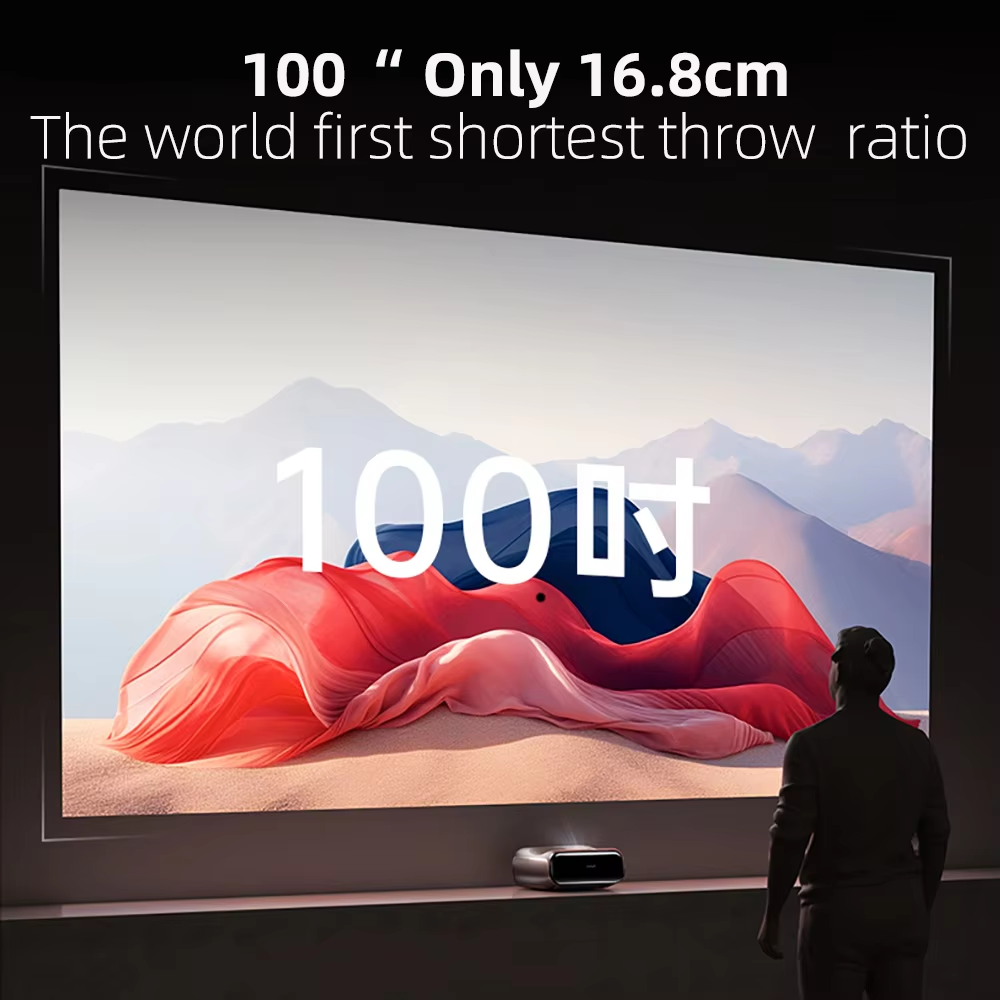 JMGO O2 Ultra Short Throw Lens Projector Triple Laser WiFi 6.0 Video Projectors 0.18:1 Ratio 4K UHD Beamer With 4500 ANSI Lumens