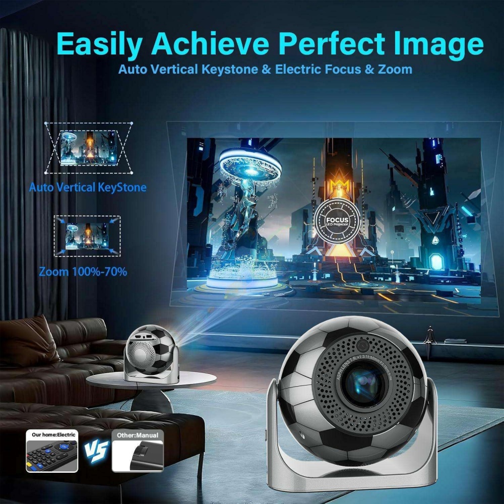 Paihao JY360 Global Version Football Design Video Projector with 4K MAX Dual WiFi 6 Electric Focus Android 13 2GB+8GB Proyector
