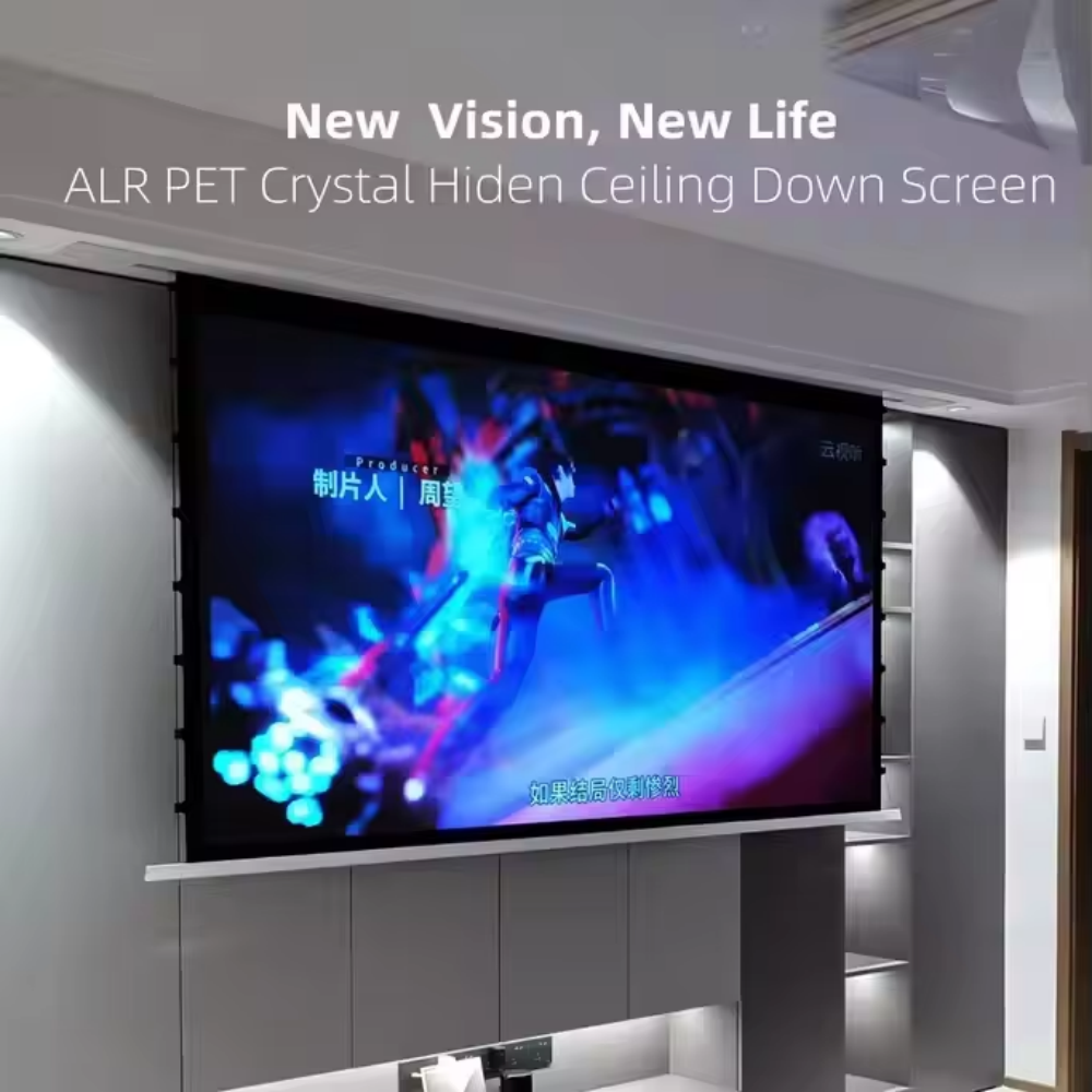 Paihao High Quality Motorized ARL PET Retractable Projector Screen 4K HD CLR Wall-Mounted for Home Use Meeting 16:9 Format