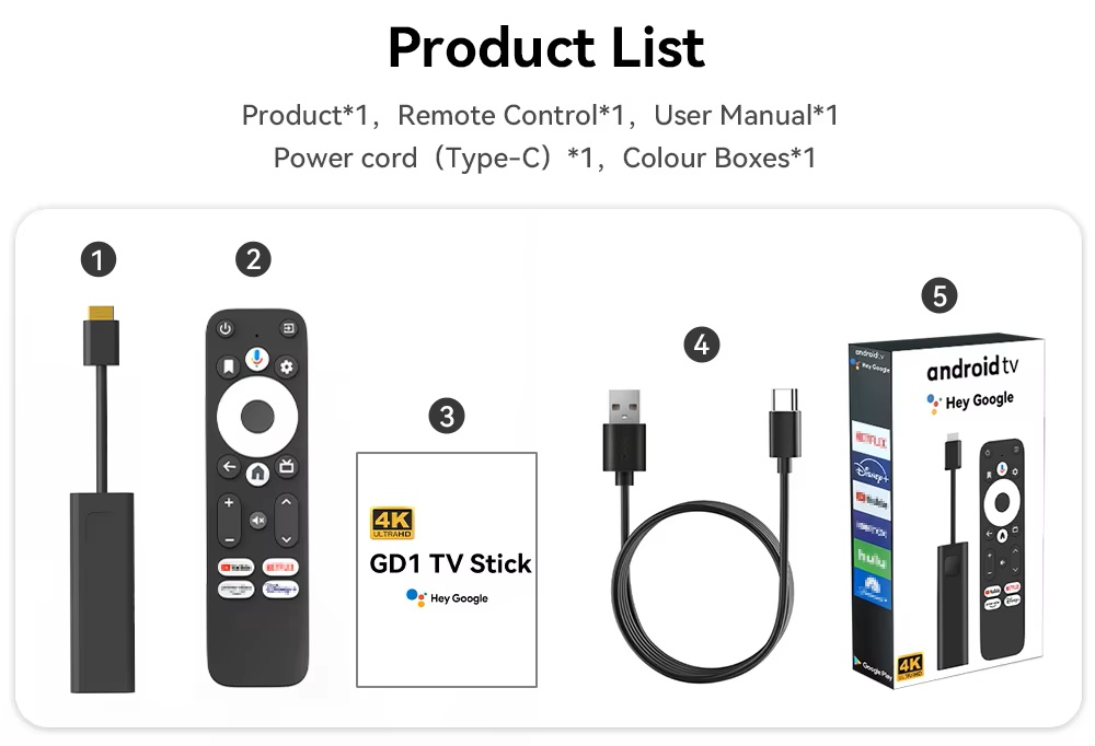 Paihao DColor GD1 GTV Android TV Dongle 4K with 2GB 16GB Dual WiFi 6 for Google Certificated AndroidTV Set Top Box Smart TV Box