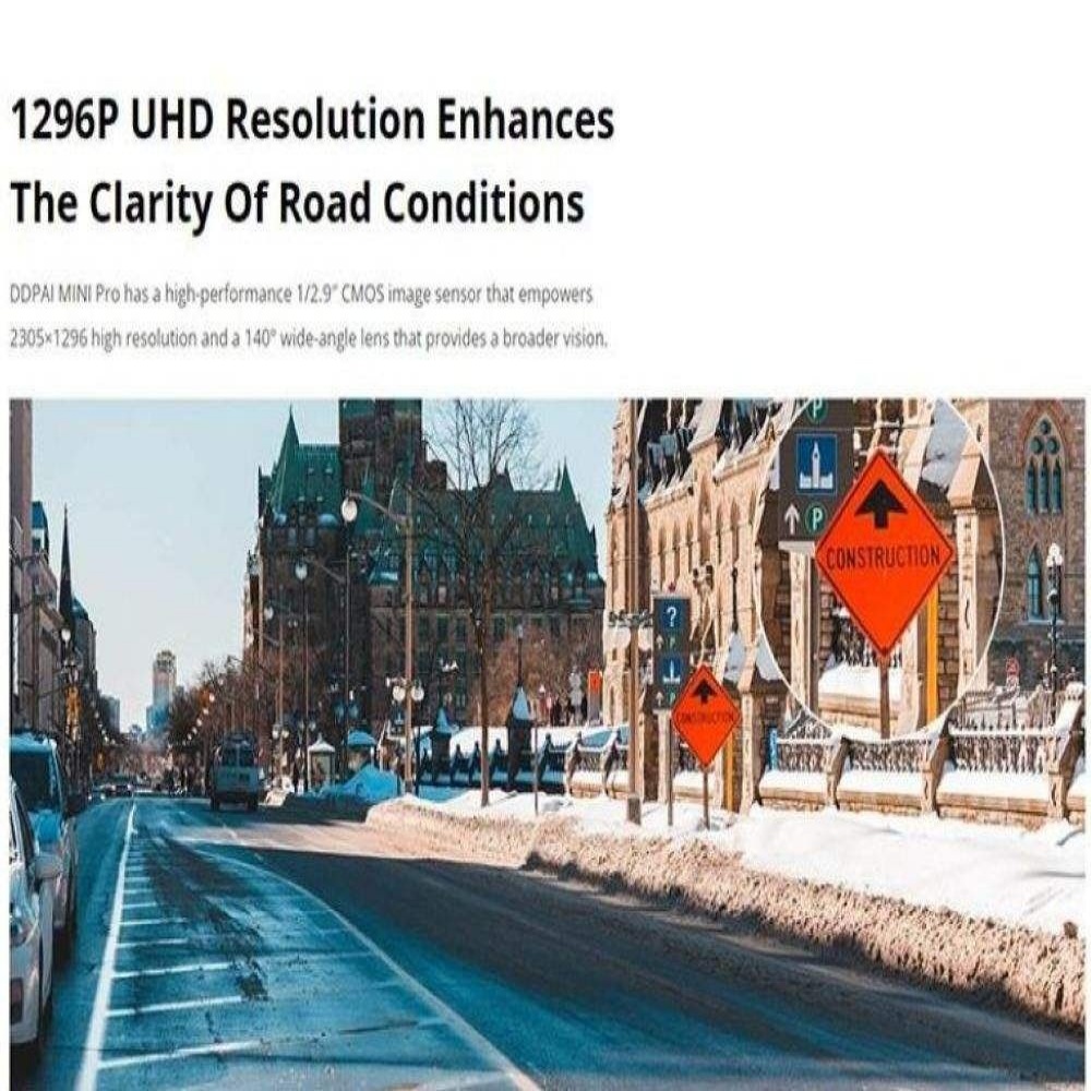 DDPAI Mini Pro 330-Degree Rotatable Lens Dash Cam Emergency Lock 1296p UHD Resolution Video Recorder Night Vision MicroSD
