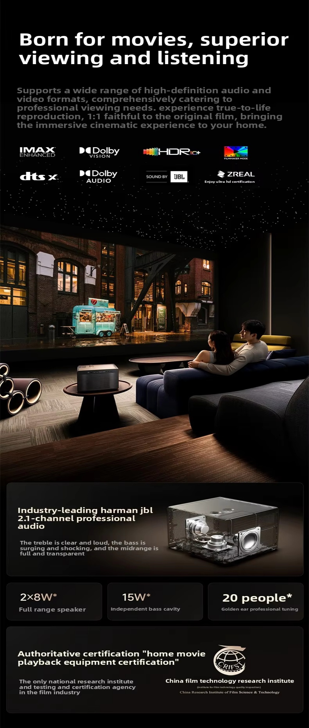 Vidda C5 Unbound 4K Smart Projector 6800 ANSI Lumens Hubble Cinema Lens AI Color Adjustment Built-in HIFI Stereo Speakers Short