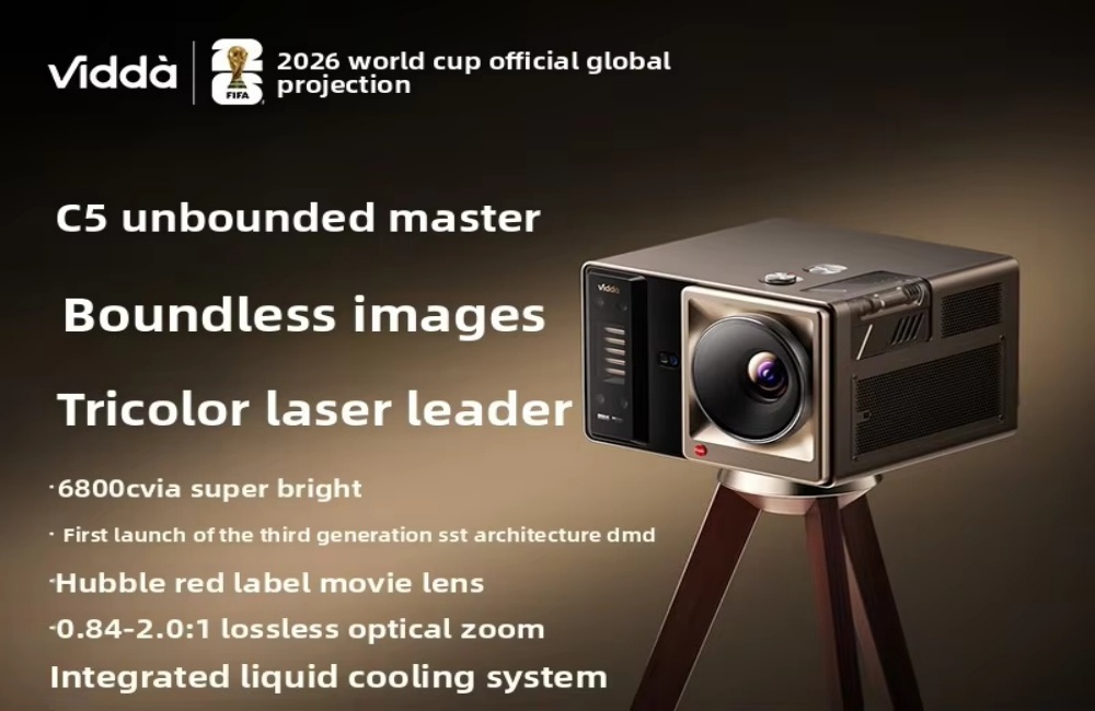 Vidda C5 Unbound 4K Smart Projector 6800 ANSI Lumens Hubble Cinema Lens AI Color Adjustment Built-in HIFI Stereo Speakers Short