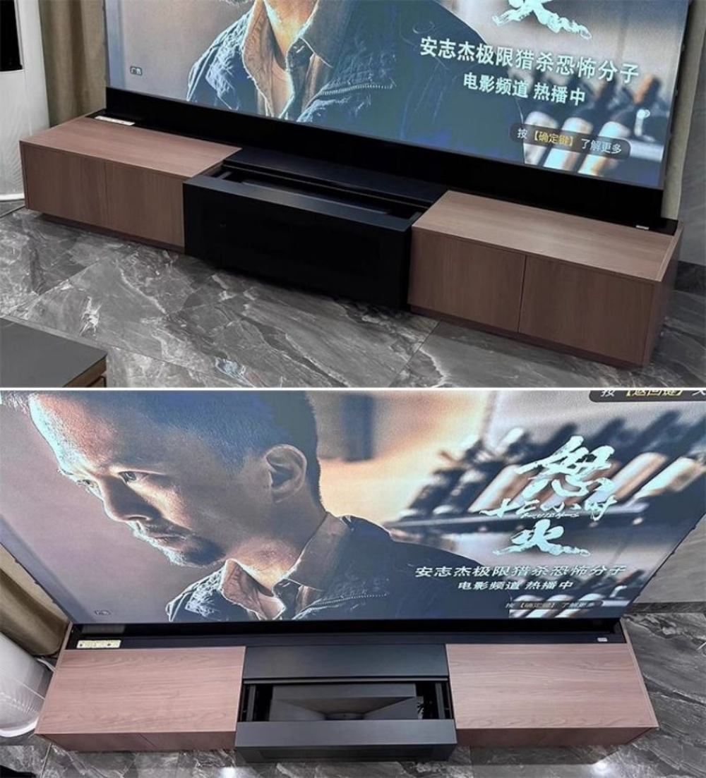 Paihao P2 Smart UST Laser Projector Wall Mount Electric Sliding Tray Stand with 30KGS Capacity Mini Cabinet for Home Living Room