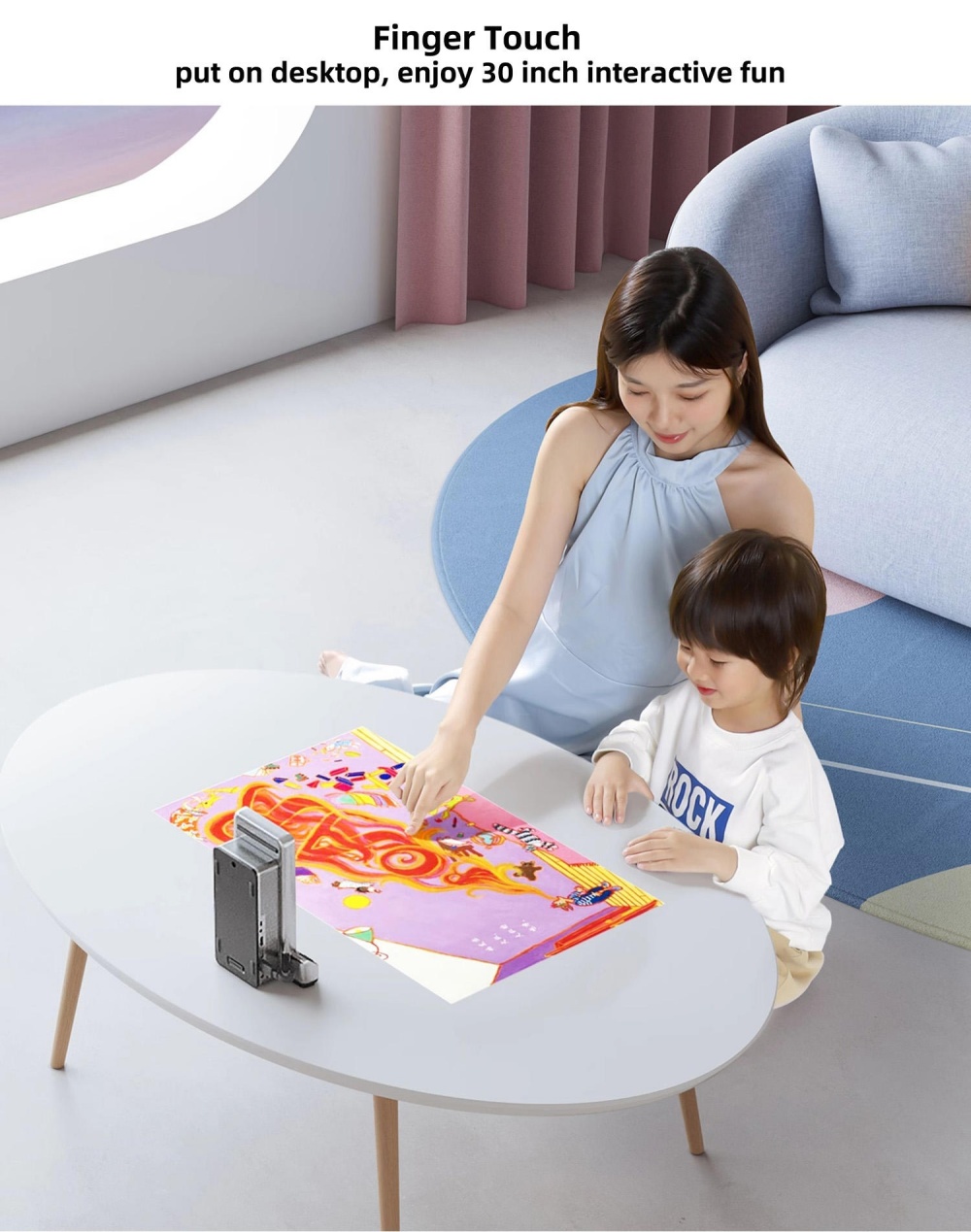 Paihao P9 Pro Portable Finger Touch Interactive Floor Projector Android WiFi 1080P 4K Support 1000 ANSI Lumens Built-in Speakers