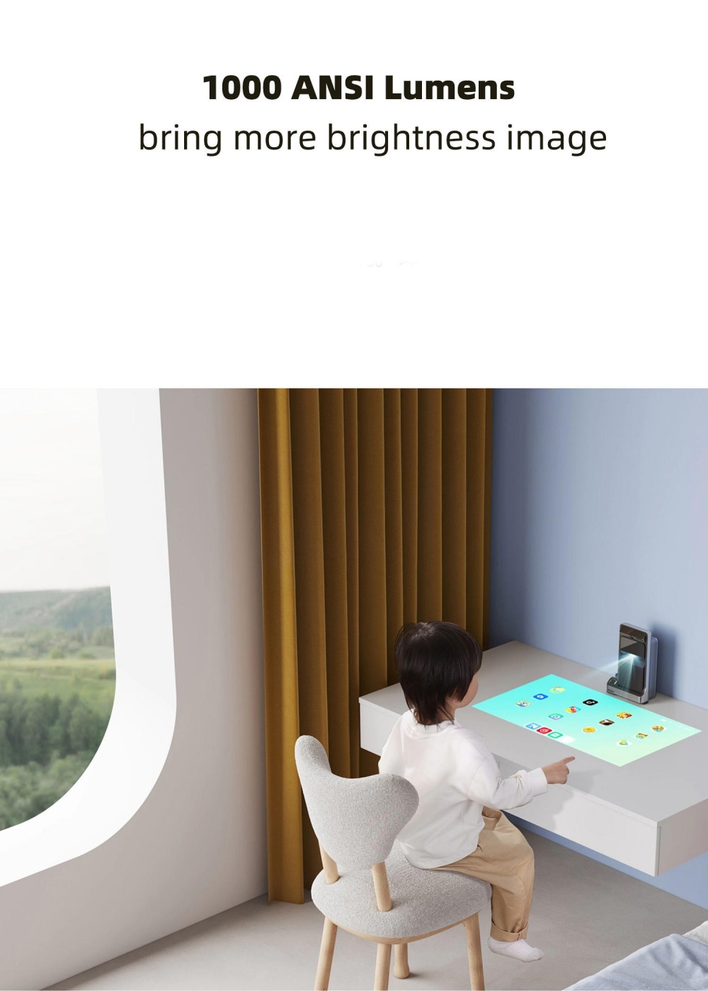 Paihao P9 Pro Portable Finger Touch Interactive Floor Projector Android WiFi 1080P 4K Support 1000 ANSI Lumens Built-in Speakers